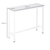 HOMCOM Table de bar table haute de cuisine mange-debout 120 x 40 x 100 cm châssis piètement acier, plateau aspect marbre blanc(m-3)