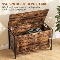 HOMCOM Ladă de depozitare din lemn de 95L, stil industrial, cu capac și balama de siguranță, 80x40x49cm, maro(m-4)