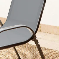 Outsunny Set Mobilier de Grădină din 3 Piese cu Scaune Suprapozabile și Masă din Sticlă, 54x71x93 cm, Gri Închis(m-8)