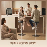 HOMCOM Set 2 Sgabelli da Bar Moderni e Regolabili, in Pelle PU, Spugna e Metallo, 38.5x38.5x62-84 cm, Nero(m-5)