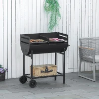 Outsunny Barbecue in Acciaio con 2 Griglie Indipendenti, 2 Ruote e Ripiano Inferiore | Nero | 90cm x 45cm x 96cm(m-10)