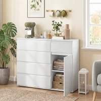 HOMCOM Modern Chest Of Drawers, 5 Drawer Dresser with Adjustable Shelf, Soft-Close Door, White(m-2)
