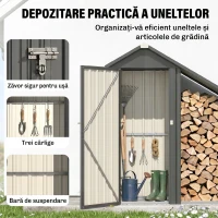 Outsunny Șopron Exterior pentru Lemne cu Dulap pentru Unelte, 0,77 m², 150x66x162 cm, Din Oțel Galvanizat, Gri Închis(m-7)