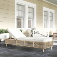 Outsunny Rattan Sonnenliege, 5-fach verstellbare PE-Rattan Gartenlieg mit Kissen, Gartenliege(m-9)