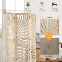 HOMCOM 3 Panel Room Divider, Detachable Folding Privacy Screens with Palm Leaf Design for Home Office, Natural Wood Finish(m-6)