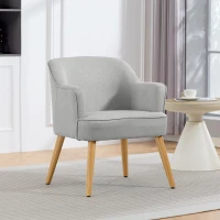 HOMCOM Butaca de Salón Moderna Sillón Tapizado en Lino Sintético Patas de Madera para Dormitorio Oficina 64,5x65x79,5 cm Crema(m-10)