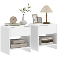 HOMCOM Lot de 2 tables de chevet, table d'appoint moderne avec compartiment ouvert et tiroir, 40 x 35 x 45 cm, blanc(m-12)