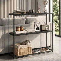 HOMCOM Table Console en Acier 2 Étagères Design Moderne pour Salon Entrée Couloir 100 x 30 x 87 cm Noir(m-9)