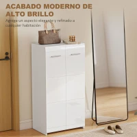 HOMCOM Zapatero Armario para Zapatos Moderno con Estantes Ajustables para 10 Pares de Zapatos 55x36x108 cm Blanco Brillo(m-6)