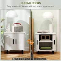 HOMCOM Nightstand with Sliding Doors and Metal Legs White Wood Effect(m-5)