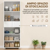 HOMCOM Dispensa Cucina con 4 Ante, 3 Ripiani Regolabili e Mensole a 5 Livelli in MDF e Truciolato, 60x35x170 cm, Bianco(m-4)