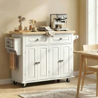 HOMCOM Isla de Cocina con Ruedas Mueble Auxiliar de Cocina con Especiero y Barra Lateral 111x44,5x82,5 cm Blanco(m-9)