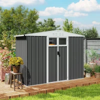 Outsunny Abrigo de Jardim em Metal 2,7 m² com Janela 4 Aberturas e Porta com Fechadura 246x117x180 cm Cinza(m-4)