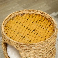 PawHut Tonel Arranhador 50 cm 2 Tocas Almofada Arranhador com Cama para Gatos Torre para Gatos em Vime de Aguapé Castanho Claro(m-5)