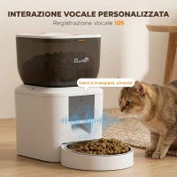 PawHut Distributore Automatico Cibo Gatti 4L WiFi 2.4G, App Controllo con Registratore 10s, Ciotola, Bianco(m-5)