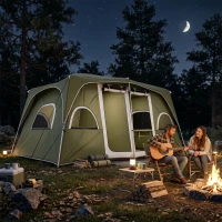 Outsunny Camping Tent, Family Tent 4-8 Person 2 Room, with Large Mesh Windows, Easy Set Up for Backpacking Hiking Outdoor, Green(m-10)