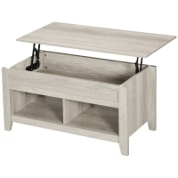 HOMCOM Lift Top Coffee Table w/ Hidden Storage Compartment Open Shelves Lift Tabletop Pop Up Centre Table for Living Room Oak Effect(m-10)