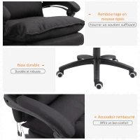 Vinsetto Poltrona de escritório com massagem, cadeira de escritório, cadeira ergonómica com altura ajustável, encosto reclinável, apoio para pés integrado e controlo remoto com fio, giratória a 360°, tecido de linho preto(m-4)