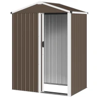 Outsunny Casetta da Giardino in Acciaio 1.1m² con Porta Scorrevole Bloccabile, 136x87x179 cm, Marrone(m-10)