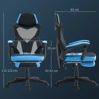 Vinsetto Silla Gaming con Reposapiés Altura Regulable y Respaldo Reclinable 135° 58x63x112-122 cm Azul y Negro(m-3)