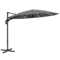 Outsunny Alu Ampelschirm LED Solar Ø300 cm höhenverstellbar Sonnenschirm mit Kurbel Ständer UV50+ Dunkelgrau