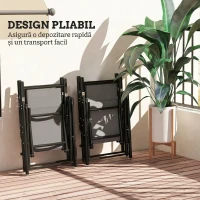 Outsunny Set 4 Scaune de Grădină Pliabile și Respirabile cu Brațe, din Oțel și Poliester, 56x69x106 cm, Gri(m-5)