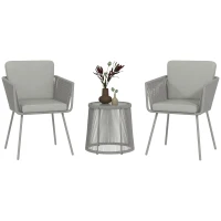 Outsunny Ensemble salon de jardin 3 pièces style colonial 2 fauteuils avec coussins gris table basse résine filaire acier époxy(m-11)