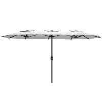 Outsunny Umbrelă Dublă cu 12 Spițe, cu Manivelă, din Metal și Poliester, 4,6x2,7 m, Alb(m-12)