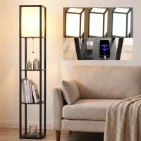 HOMCOM Floor Lamp with Shelves, 3 Layer Column Modern Standing Lamp for Living Room, Bedroom, Office, Black(m-2)