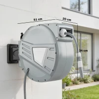 Outsunny Enrouleur Tuyau Arrosage Mural 20+1,6m x Ø 15mm, Dévidoir de Tuyaux d'Eau Rétractable Automatique Pivotant à 180°, Gris(m-3)