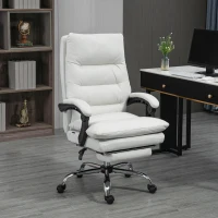 Vinsetto Cadeira de Escritório com Função de Massagem Aquecível Reclinável Couro Sintético 65x72x109-117 cm Branco Creme(m-2)