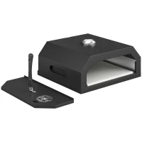 Outsunny Forno per Pizza a Legna Portatile con Pietra in Cordierite e Termometro, in Metallo, 53x40x18.5 cm, Nero(m-1)