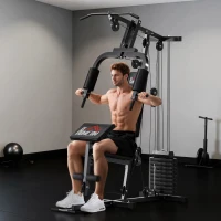 HOMCOM Station de Musculation Multifonction avec Stack de 65 kg, Double Poulie, Noir(m-2)