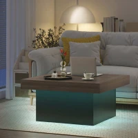HOMCOM Table basse carrée avec éclairage LED 16 couleurs, table de salon moderne, 90 x 90 x 45 cm, noyer(m-7)