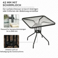 Outsunny Gartentisch Abnehmbar Metall 76x76 cm Wetterfest Balkontisch mit Schirmloch, rutschfest Schwarz(m-4)