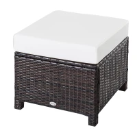 Outsunny Rattan Footstool Wicker Ottoman with Padded Seat Cushion Outdoor Patio Furniture for Garden Poolside Living Room, 50 x 50 x 35 cm, Brown(m-10)