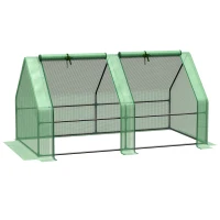 Outsunny Mini Serre de Jardin Mini Serre Tunnel 180L x 90l x 90H cm Toit Pointu Acier PE Haute Densité 140 g/m² Anti-UV Fenêtres avec Zip Enroulables Vert(m-14)