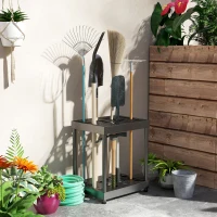 Outsunny Organizador de Ferramentas de Jardim Suporte de Ferramentas de Jardim 16 Compartimentos em 2 Níveis 42x33x50 cm Preto(m-5)