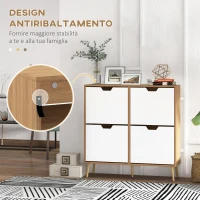 HOMCOM Mobile Scarpiera in Truciolato e Pino con 4 Cassetti e 2 Ripiani Regolabili per ogni Cassetto, 95x26x95 cm(m-7)