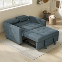 HOMCOM Loveseat Sofa Bed, Convertible Bed Settee with 2 Pillows, Side Pockets, Charcoal Grey(m-8)