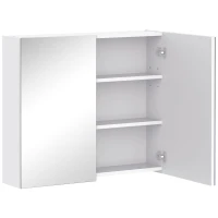 HOMCOM Bathroom Mirror Cabinet, 3-Tier Wall Mount Bathroom Storage Cabinet with Soft-Close Hinges and Adjustable Shelf, Double Door Cupboard, 70 x 15 x 60 cm, White(m-1)