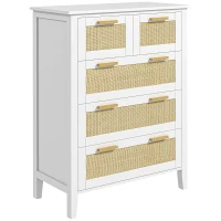 HOMCOM Commode 5 tiroirs poignées en bois massif glissières en métal pour bureau salon chambre à coucher 77 x 37 x 104 cm blanc(m-12)