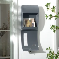 HOMCOM Cassetta Postale Ricurva in Acciaio con 3 Fessure e 2 Chiavi di Sicurezza 45x10x32 cm, Grigio(m-7)