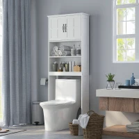 kleankin Mueble sobre Inodoro con 2 Puertas Estantes Abiertos y Estante Ajustable Mueble para Baño 66x23x178 cm Blanco(m-10)
