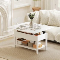 HOMCOM Mesa de Centro Elevatória e Extensível Mesa de Sala com Compartimento Oculto Prateleira Aberta 100x45x50,5 cm Branco(m-2)