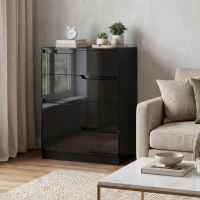 HOMCOM Chest of Four High Gloss Front Drawers - Black(m-14)