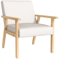 HOMCOM Poltrona d'Arredo in Stile Scandinavo in Legno di Pino con 2 Cuscini, 64x70x72 cm, Crema e color Legno(m-1)