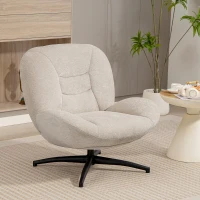 HOMCOM Poltrona estofada giratória, poltrona de destaque com enchimento de algodão PP, revestimento em tecido, base de aço, creme branco(m-6)