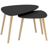 HOMCOM Juego de 2 Mesas de Centro Mesa Nido Moderna Mesitas Auxiliares Patas de Madera de Pino para Salón Negro y Natural
