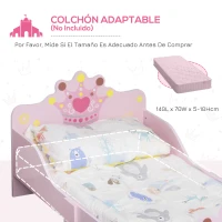 HOMCOM Cama Infantil de +3 Años 143x73x60 cm con Estampado de Corona Carga 50 kg para Dormitorio Rosa(m-7)
